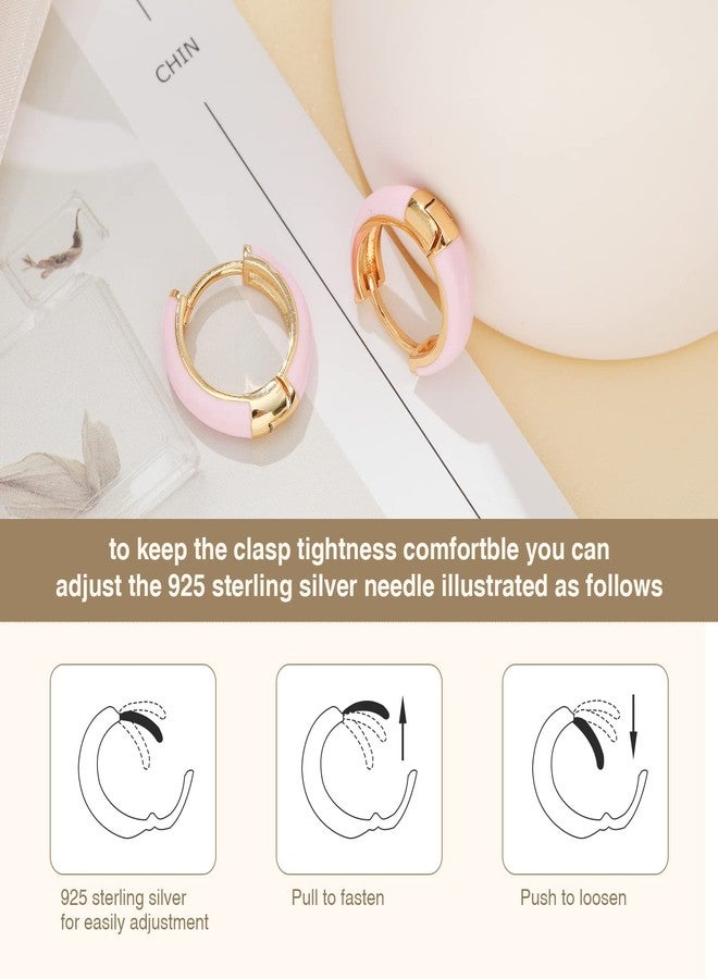 Lourny Small Hoop Earrings for Women, 18K Gold Plated Hypoallergenic Cute Enamel Huggie Earring Gifts for Women (Light Pink) - Image 5